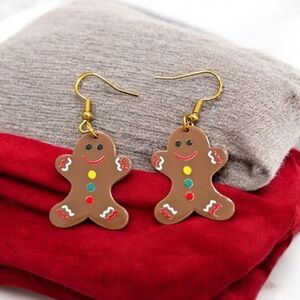 Acrylic Gingerbread Man Festive Holiday Dangle Earrings